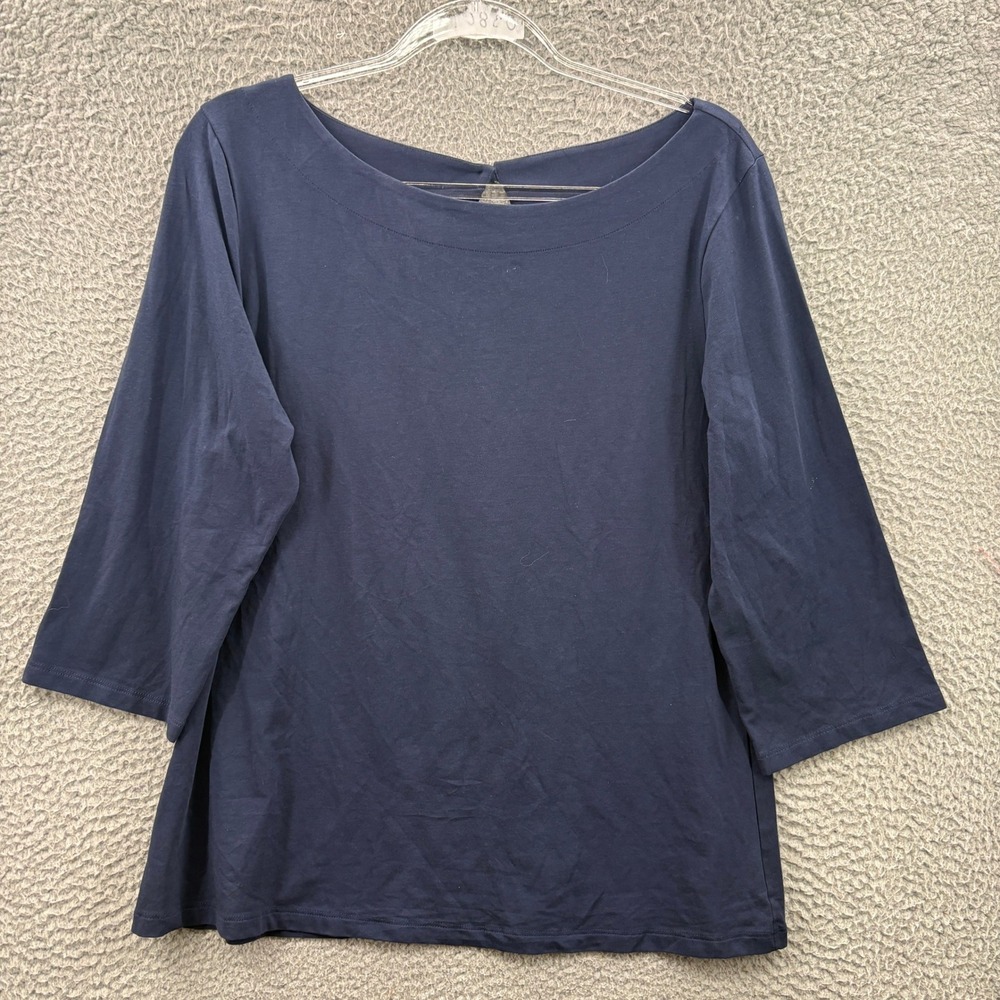 Lilly Pulitzer Shirt Womens XL Navy Blue Waverly Boat Neck Top Keyhole Back